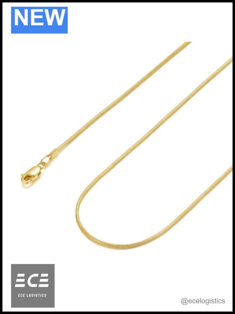14K Gold Plated Snake Chain Necklace for Women Unisex 1.5mm 22in